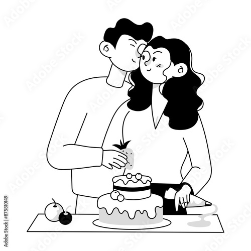 Doodle mini illustration of couple baking 

