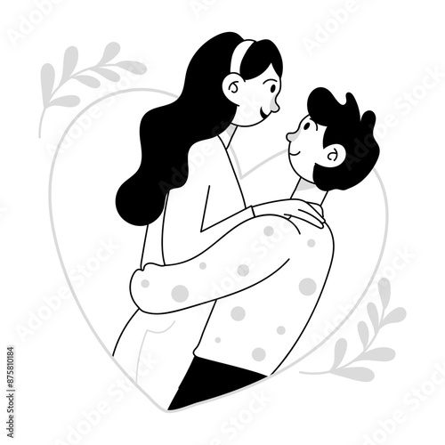 Doodle mini illustration showing couple in love 

