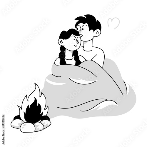 A doodle mini illustration of cozy couple romance 

