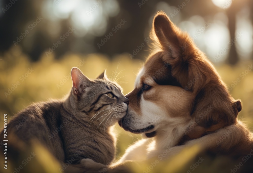 Obraz premium cat hugging dog