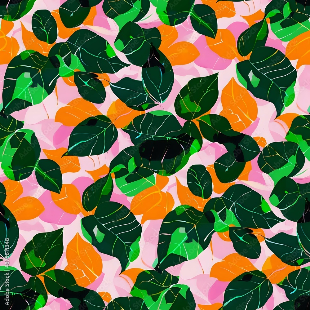 Sleek Hand-painted Leaf Pattern in Green and Pink Sleek Hand-painted Leaf Pattern in Green and Pink