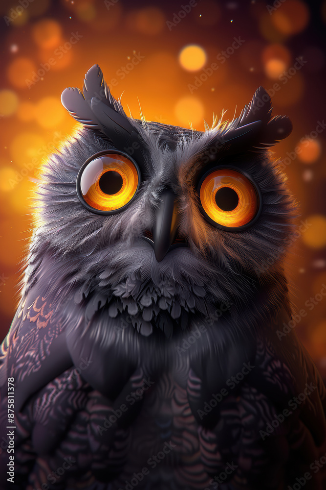 Cartoon Style Owl on Yellow Background Cartoon Style Owl on Yellow Background