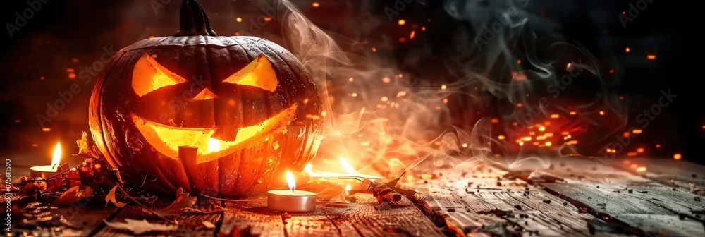 Spooky Jack-o'-Lantern with Glowing Eyes and a Sinister Smile
