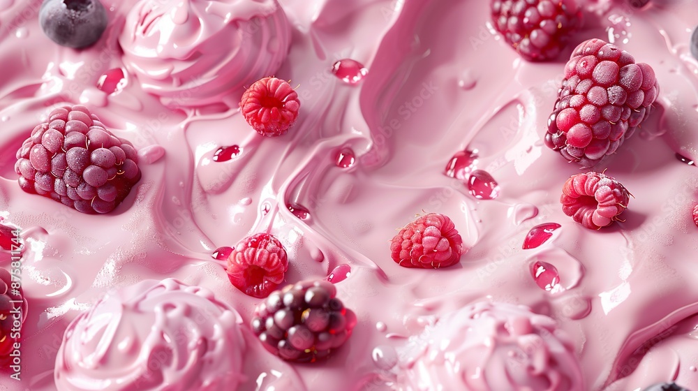 Horizontal background with ice cream and berries. Summer bright poster. Horizontal background with ice cream and berries. Summer bright poster.
