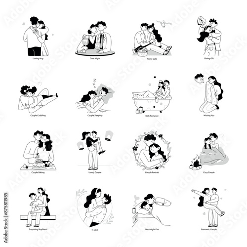 WebCollection of Couple Spooning Doodle Mini Illustrations 

