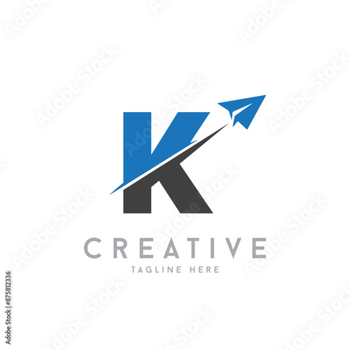 Letter K Air Travel Logo vector icon Design with plane graphic element, symbol, sign for travel agency logo design. airline logo illustration