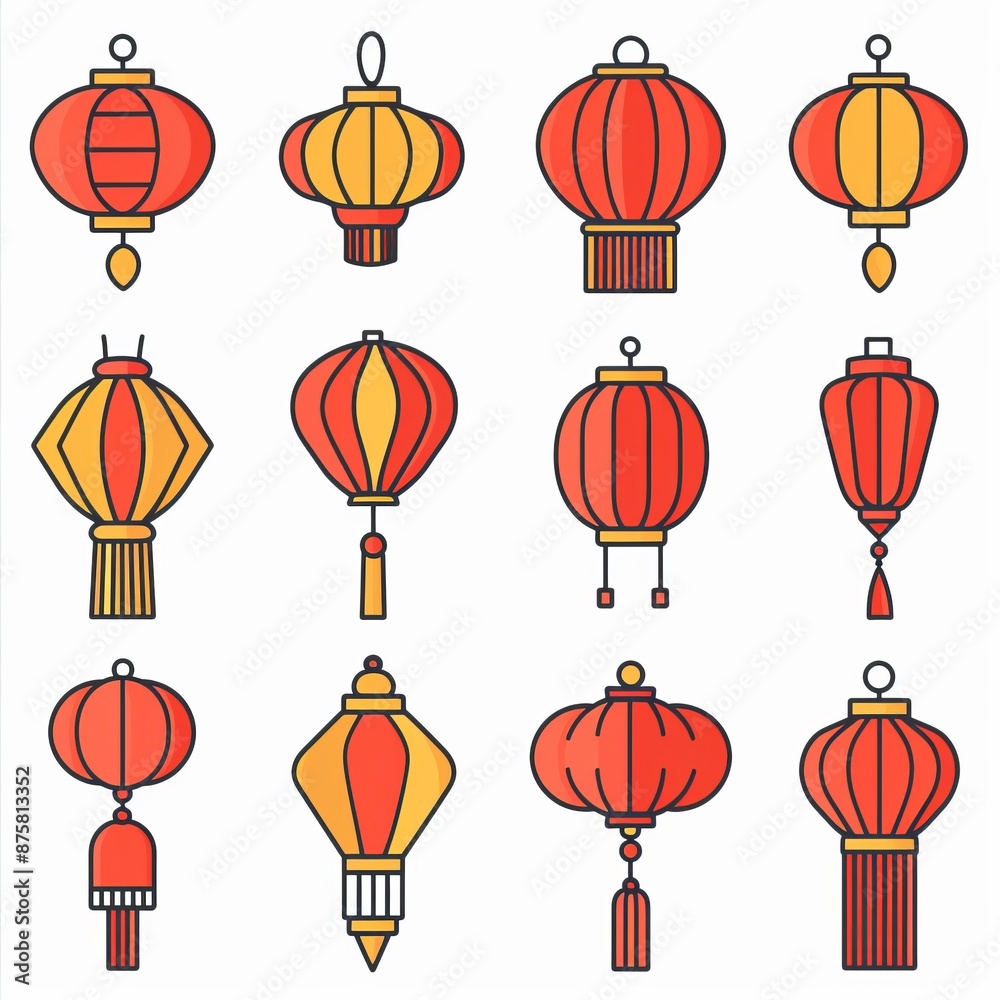 Asian lamp icon, chinese lantern isolated, traditional oriental lantern, light symbol,minimal flat flashlight