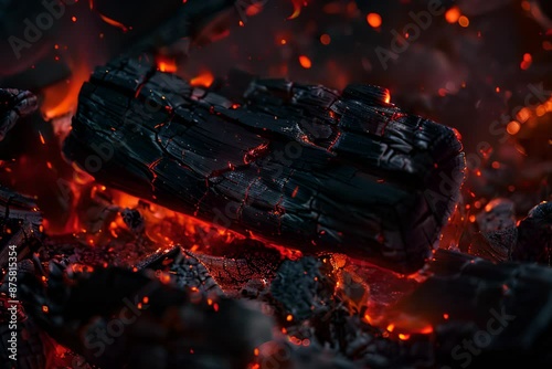 A closeup of smoldering embers and charred wood footage