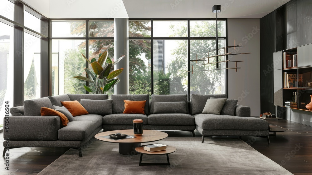 Modern Living Room with Sectional Sofa and Large Windows Modern Living Room with Sectional Sofa and Large Windows