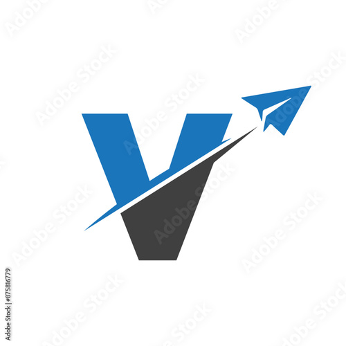 Free Download Letter V Air Travel Logo vector icon Design with plane graphic element, symbol, sign for travel agency logo design. airline logo illustration - GFXLoad