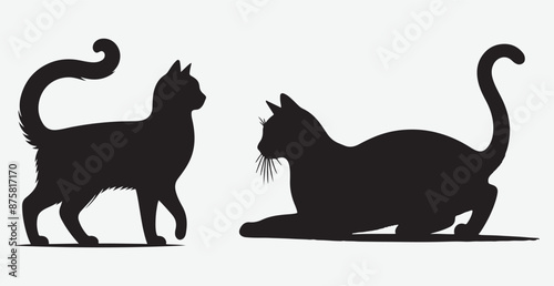 Cat silhouette isolated vector head tail full elegant new best cute sit design illustration animal pet collection full body head black and white download