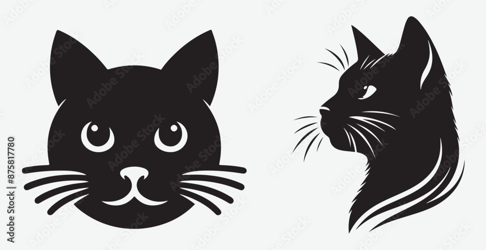 Obraz premium Cat silhouette isolated vector head tail full elegant new best cute sit design illustration animal pet collection full body head black and white download