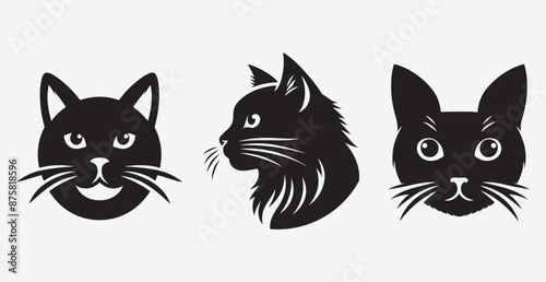 Cat silhouette isolated vector head tail full elegant new best cute sit design illustration animal pet collection full body head black and white download