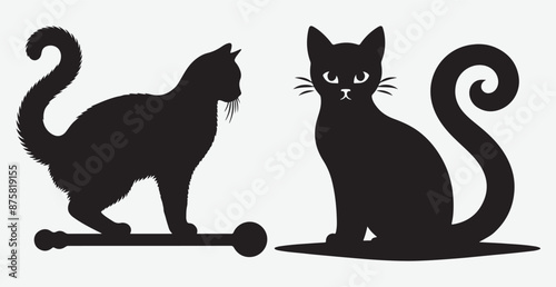 Cat silhouette isolated vector head tail full elegant new best cute sit design illustration animal pet collection full body head black and white download