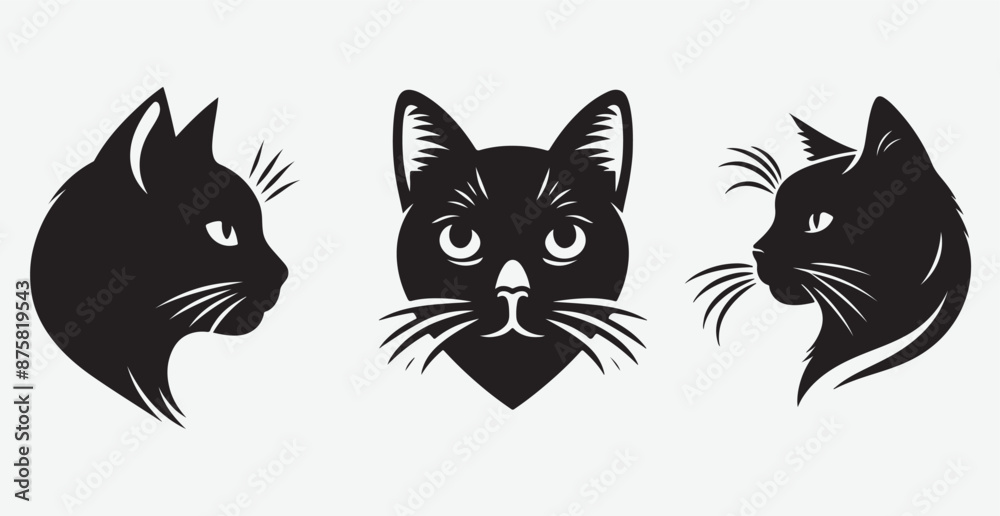 Obraz premium Cat silhouette isolated vector head tail full elegant new best cute sit design illustration animal pet collection full body head black and white download