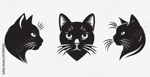 Cat silhouette isolated vector head tail full elegant new best cute sit design illustration animal pet collection full body head black and white download