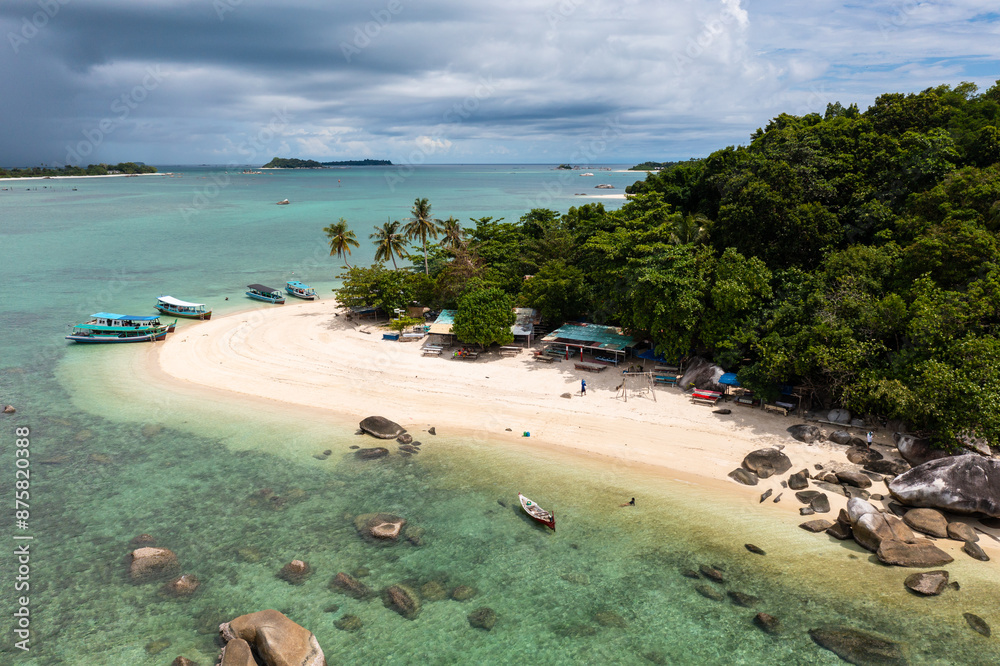 Belitung, Indonesia: Aerial view of the Kelayang island in Belitung in the Java sea in Indonesia, Southeast Asia.
