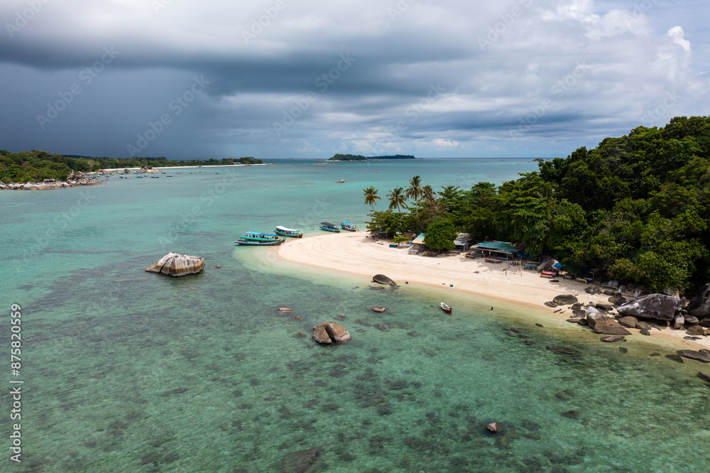 Belitung, Indonesia: Aerial view of the Kelayang island in Belitung in the Java sea in Indonesia, Southeast Asia.