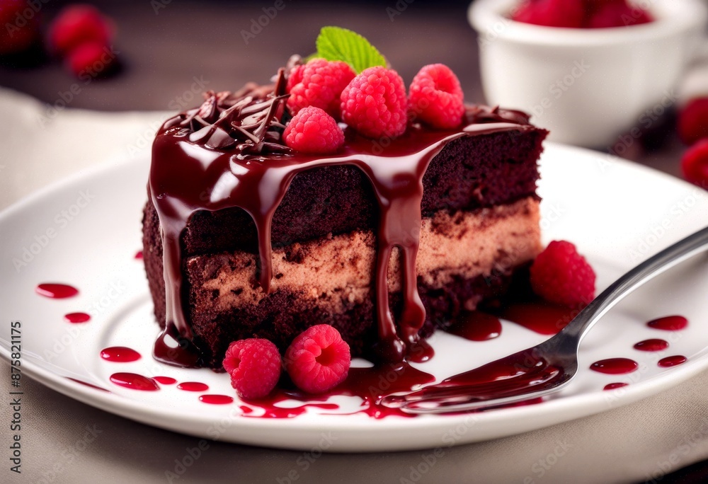 adorned raspberry sauce chocolate tasty decadent juicy raspberries delicious cake epicure dessert sweet adorned raspberry sauce chocolate tasty decadent juicy raspberries delicious cake epicure dessert sweet