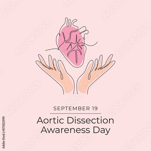 Aortic Dissection Awareness Day. Line art design. Red ribbon vector. Good for celebration template usage. Continuous line. eps 10.