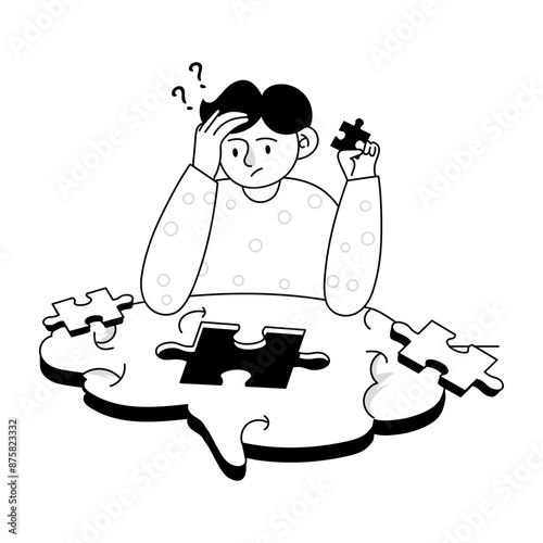 A hand drawn mini illustration of puzzle solving 