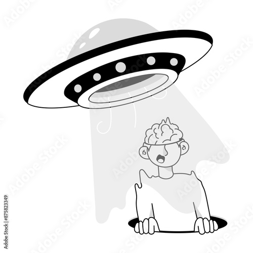 Hand drawn mini illustration of ufo abduction 

