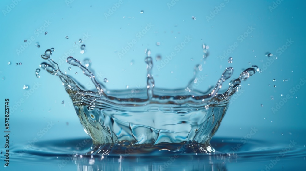 Frozen splash of clear water on light blue Frozen splash of clear water on light blue