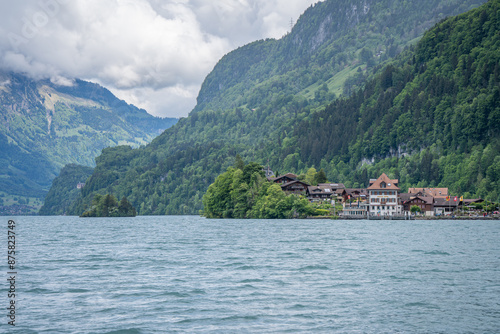 brienz lake cruising boat travel transportation in interlaken is very beautiful and tourist can visit iseltwald 