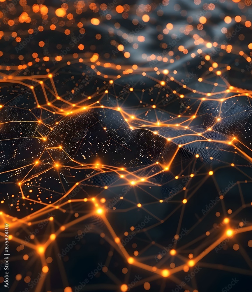 Abstract technology background with orange glowing dots and lines. Abstract technology background with orange glowing dots and lines.