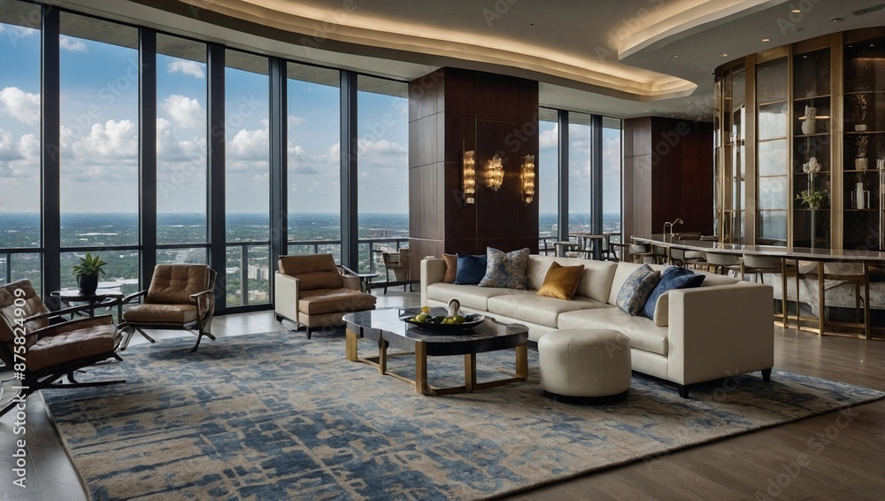A highrise condominium with a stylish lobby concierge