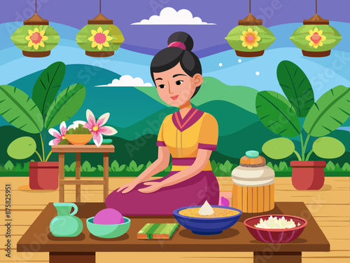 Thai woman decorating massage salon