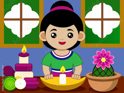 Thai lady enhancing the décor of a massage spa