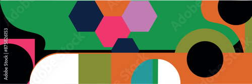 Vibrant street art murals on city walls featuring abstract geometric shapes and bright colors. vector illustration,eps10.