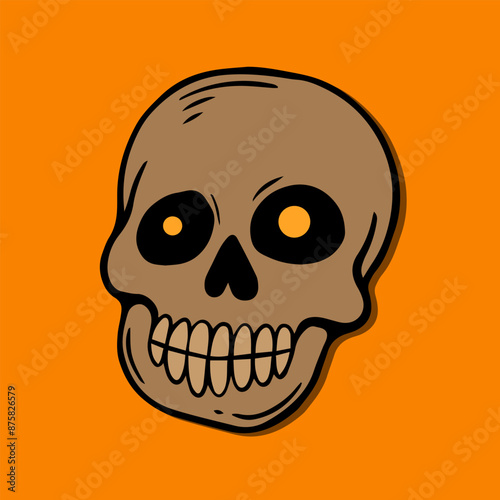 orange skull art illustration hand drawn