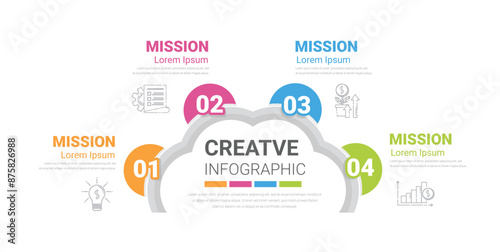 Infographics template with 4 labels, Can be used for workflow layout, diagram, business step options, banner, and web design.