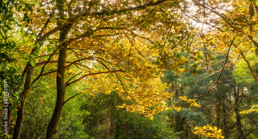 Forest Green and Gilded Leaves. Generative AI. Forest Green and Gilded Leaves. Generative AI.