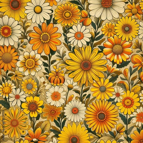 A close-up of a bunch of flowers a brown background, Hippie Wallpaper flower blossom pattern image