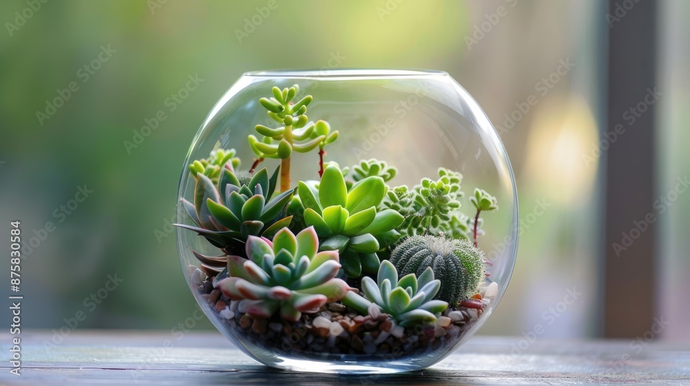 Mini succulent garden in glass terrarium Mini succulent garden in glass terrarium