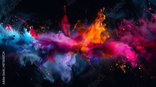 Vibrant Abstract Paint Explosion - Dynamic Desktop Wallpaper with Energetic Colors © Thavesak
