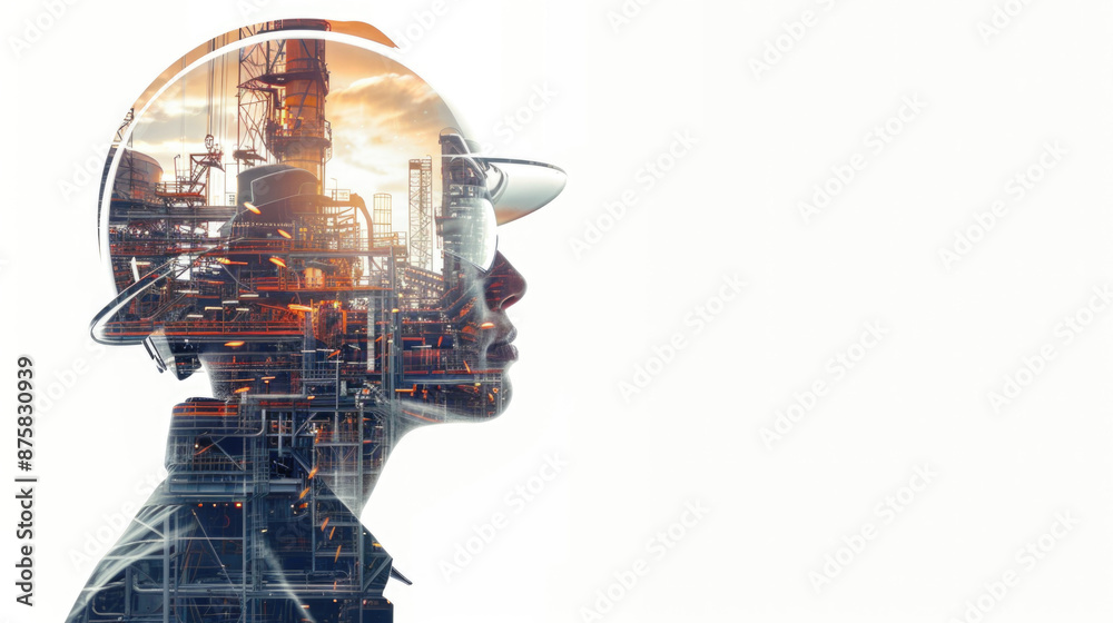 Portrait of a construction worker man with safety helmet letting see city buildings under construction. Transparent background or PNG file. Portrait of a construction worker man with safety helmet letting see city buildings under construction. Transparent background or PNG file.