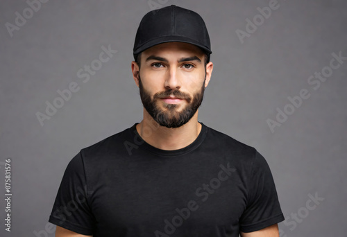 Men wear black cap city background