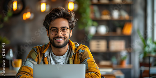 Young Indian Entrepreneur Analyzing Data on Laptop