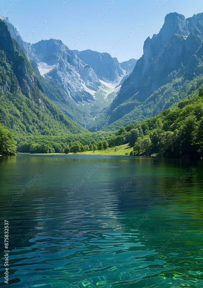 Fototapeta premium Scenic View of a Tranquil Lake Surrounded by Majestic Mountains
