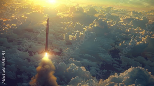 Rocket Launch Through Golden Clouds at Sunset © Rinana