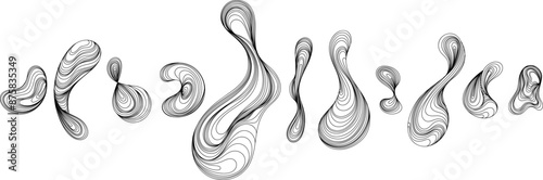 Black and white hand-drawn doodle waves.Abstract blot composition. Line splash shape. Liquid thin line ink painting style composition for decoration for background wallpaper.