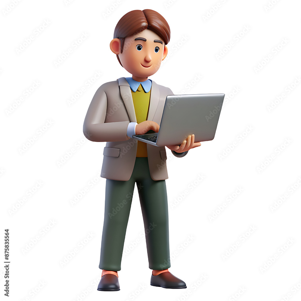 3D Rendered Businessman Working on Laptop - Isolated Transparent Background 3D Rendered Businessman Working on Laptop - Isolated Transparent Background