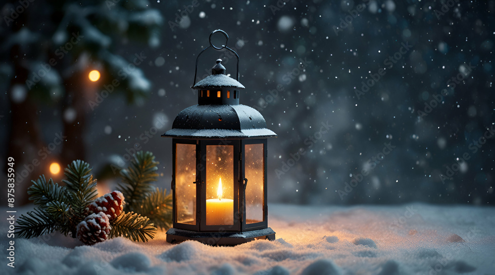 christmas lantern on the snow christmas lantern on the snow