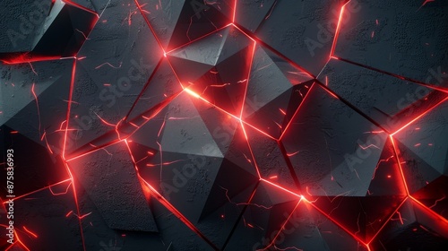 Glowing red cracks in a dark polygonal surface photo