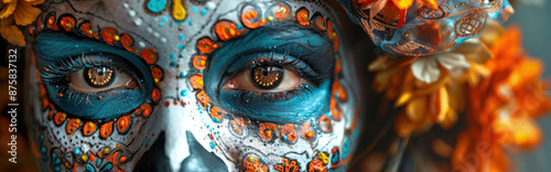 eyes of sugar skulls, creating intricate, abstract designs within them, using a minimalist approach to highlight the details.