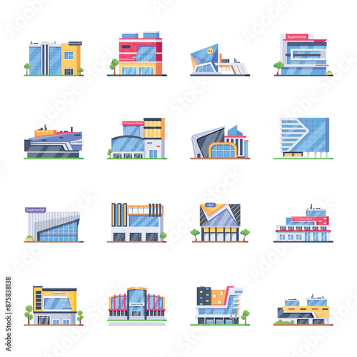 WebSet of 16 Isometric Shopping Mall Icons 

 photo